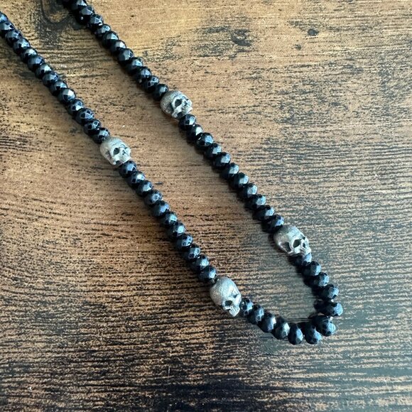 David Yurman Memento Mori Skull Station Necklace w/ Black Spinel - 23" - Picture 4 of 15